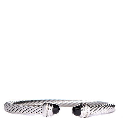 David Yurman Sterling Silver Diamond Black Onyx 5mm Cable Classics Princess Bracelet 1 of 4