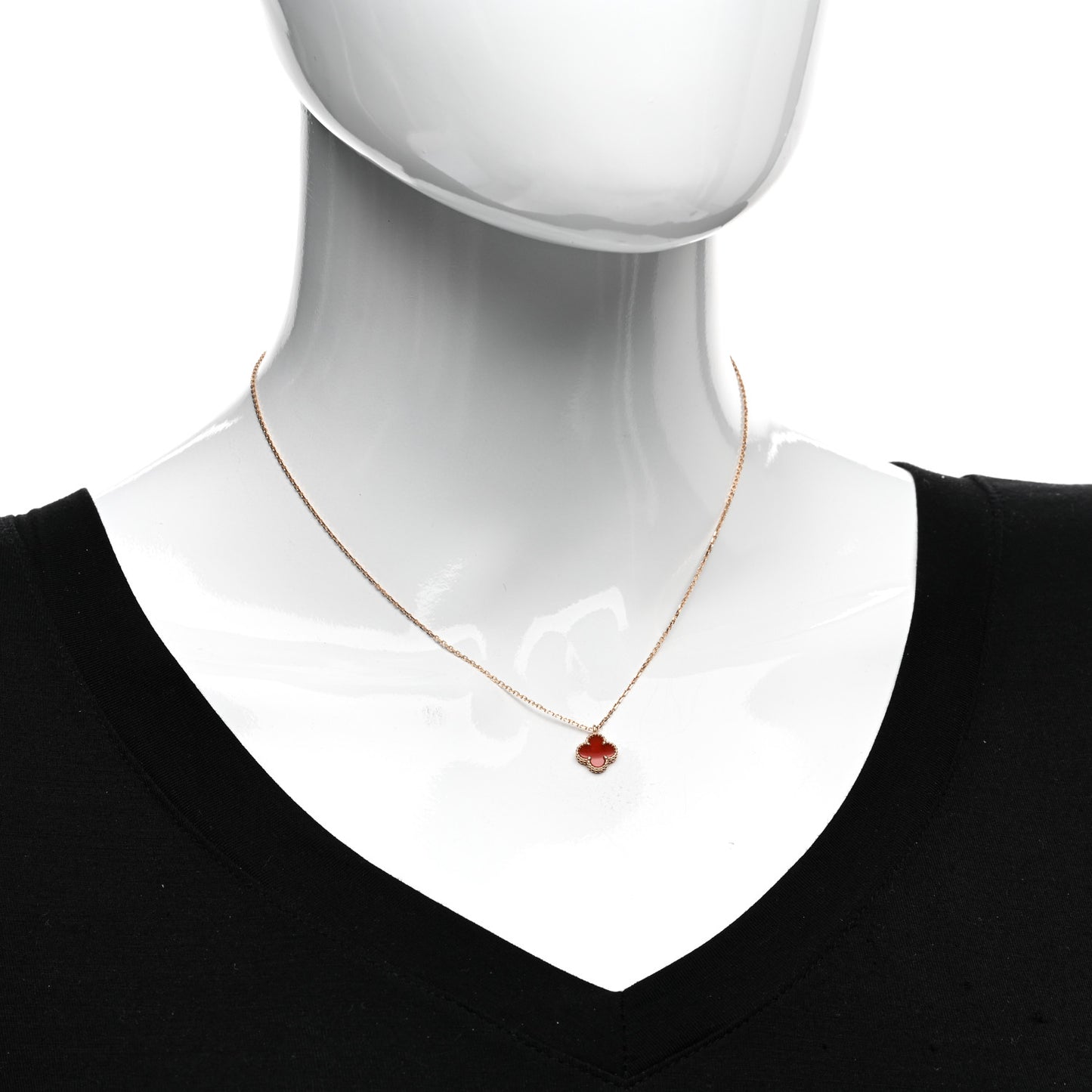 18K Rose Gold Carnelian Sweet Alhambra Pendant Necklace