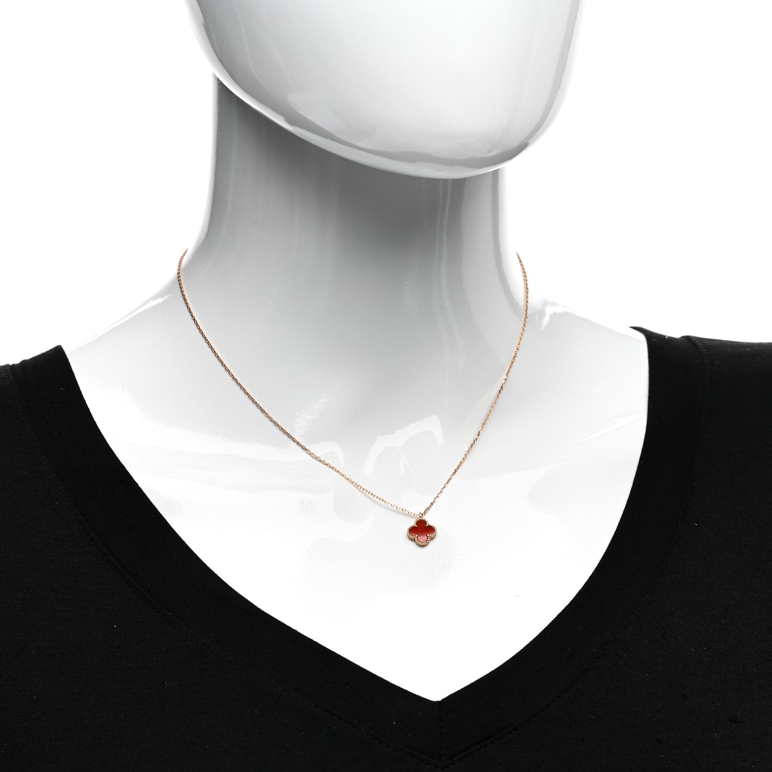 Van Cleef & Arpels 18K Rose Gold Carnelian Sweet Alhambra Pendant Necklace 2 of 6