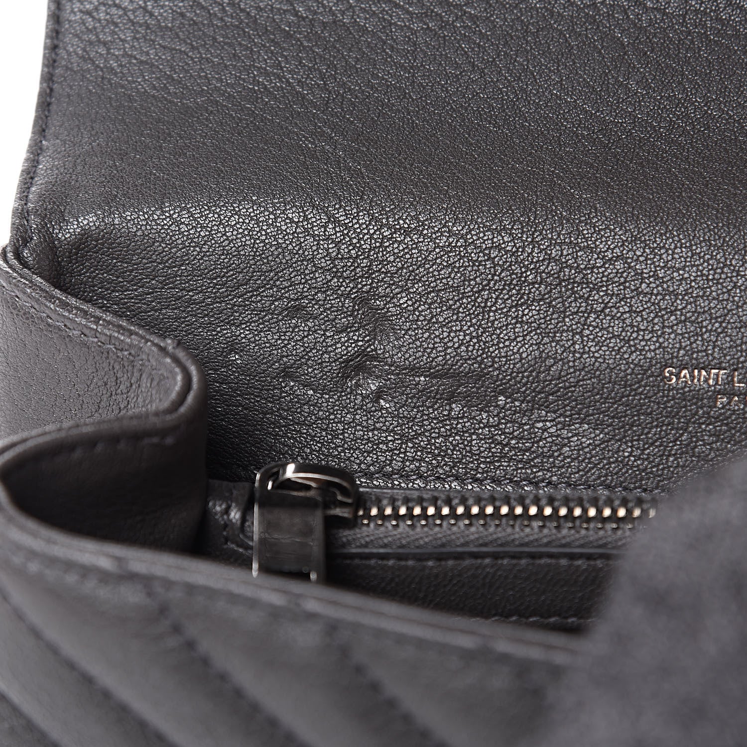 Saint Laurent Sheepskin Matelasse Chevron Monogram Medium College Bag Light Coal 12 of 12
