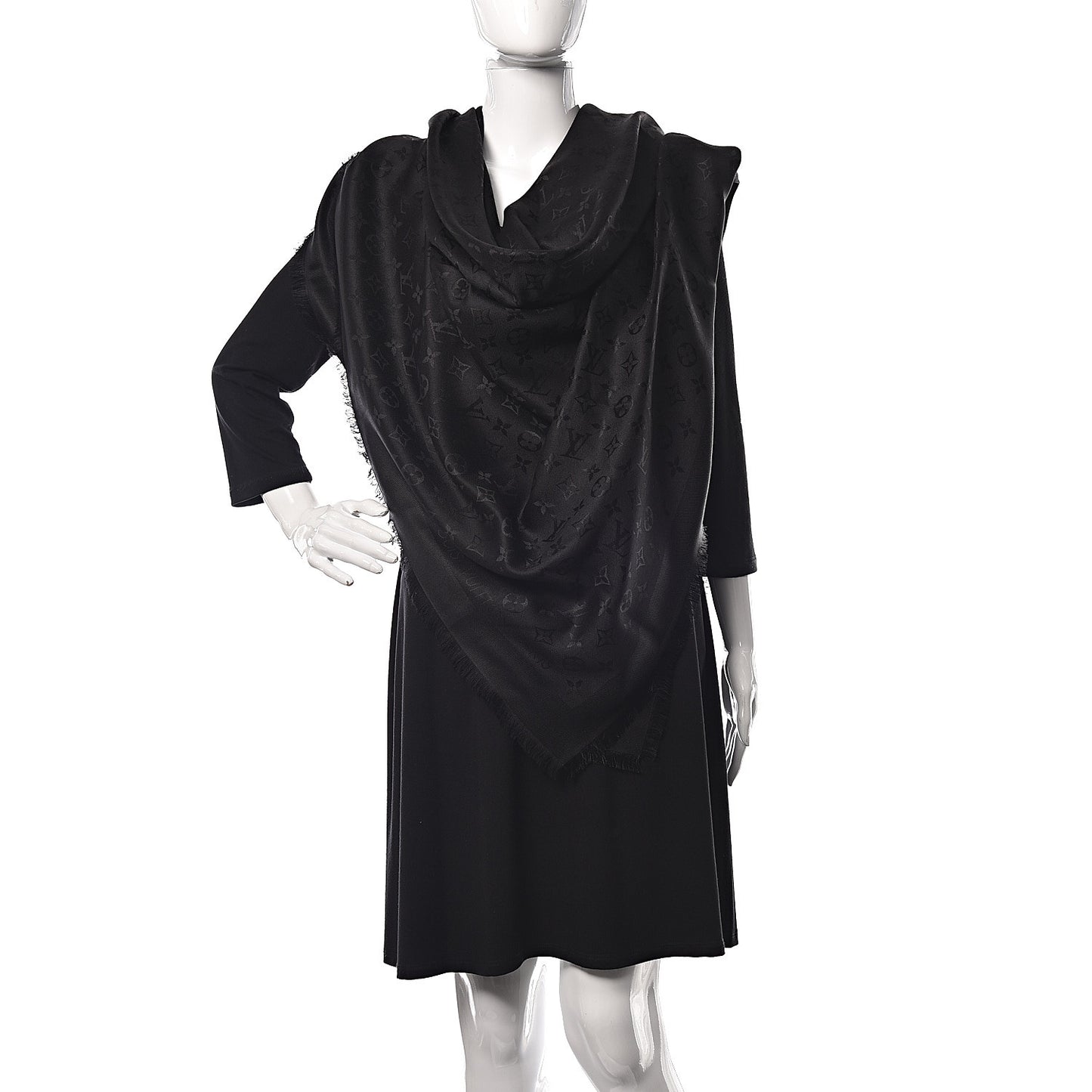 Silk Wool Monogram Shawl Black