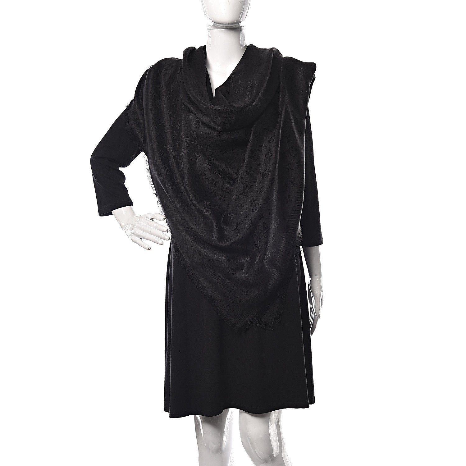 Louis Vuitton Silk Wool Monogram Shawl Black 2 of 5