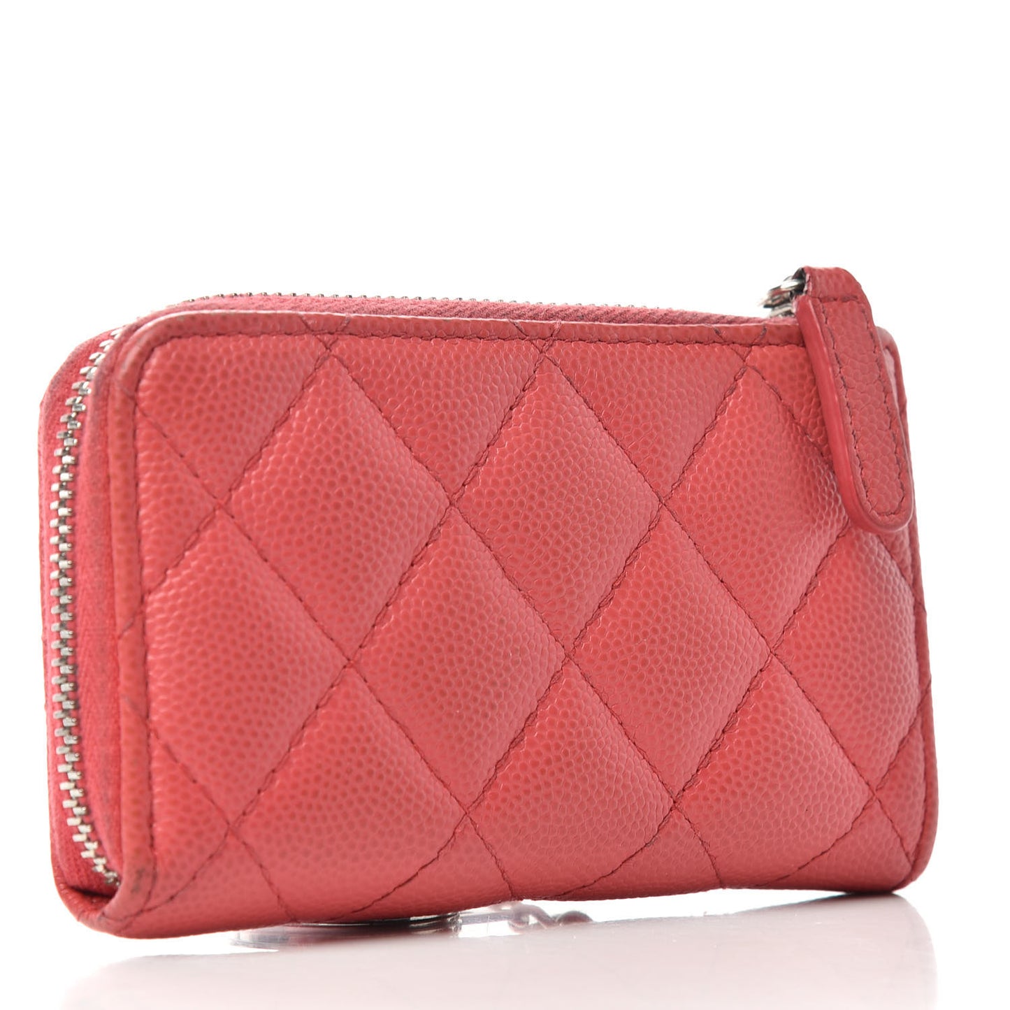 Caviar Quilted Zipped Key Holder Case Coral