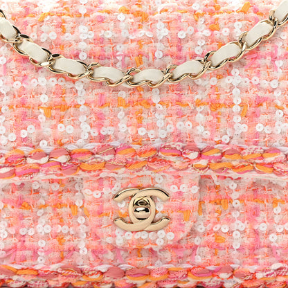 Chanel Tweed Braid Sequin Medium Double Flap White Pink Orange 8 of 13