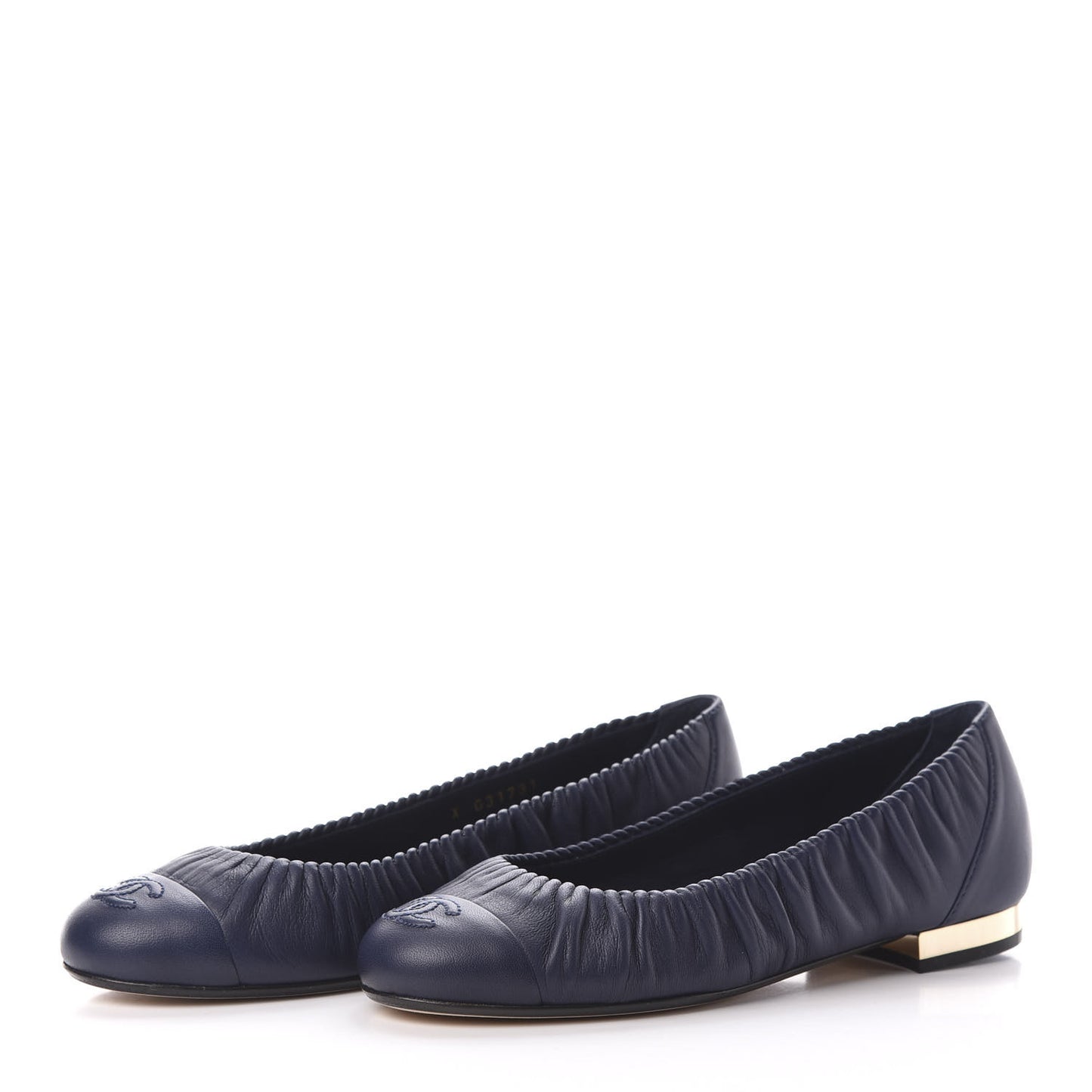 Lambskin CC Cap Toe Ballerina Flats 36 Navy