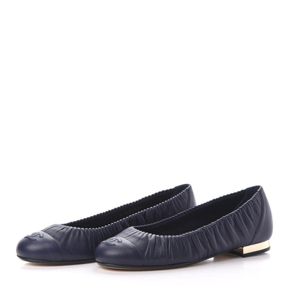 Chanel Lambskin CC Cap Toe Ballerina Flats 36 Navy 2 of 10