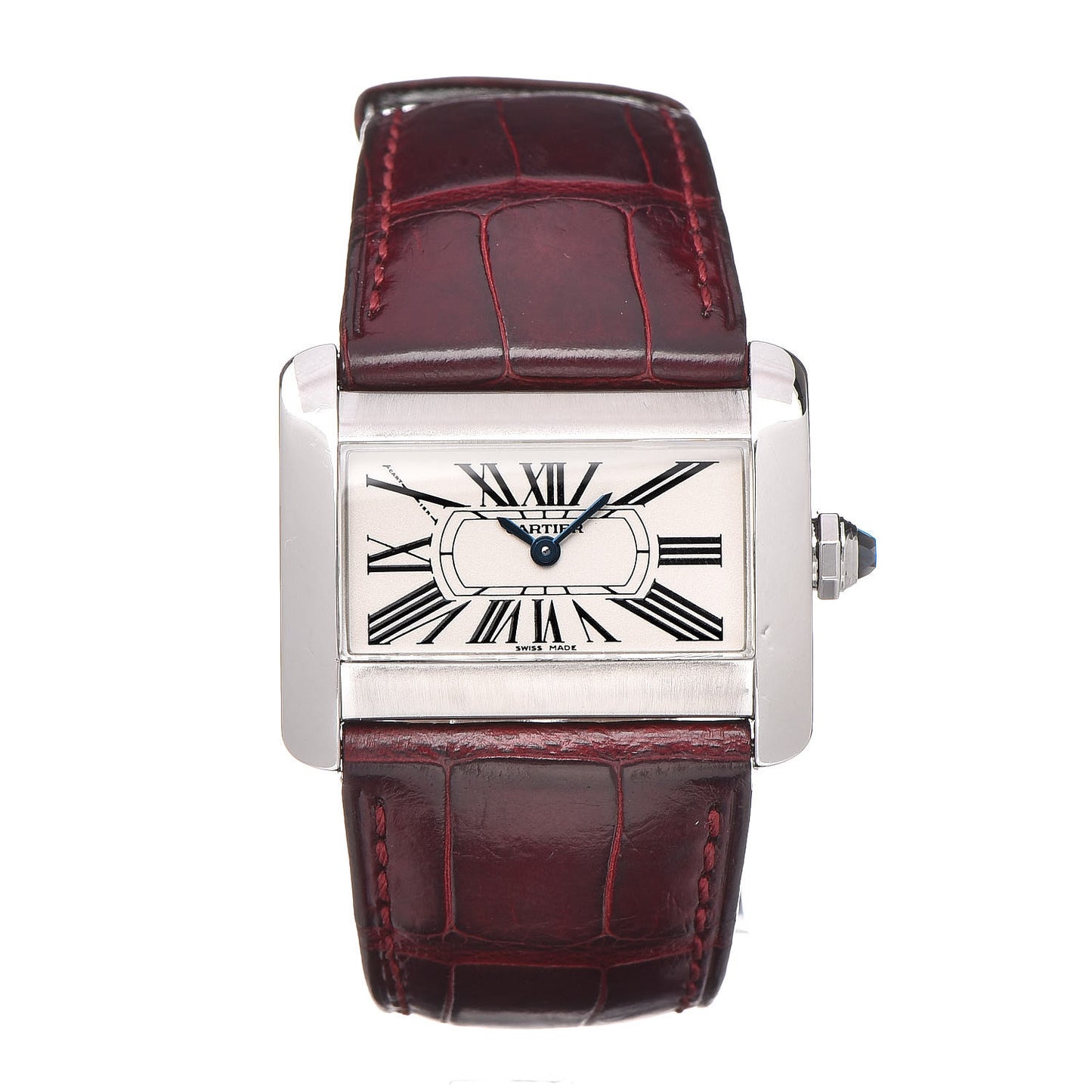 Stainless Steel Alligator 32mm Tank Divan Quartz Watch Burgundy
