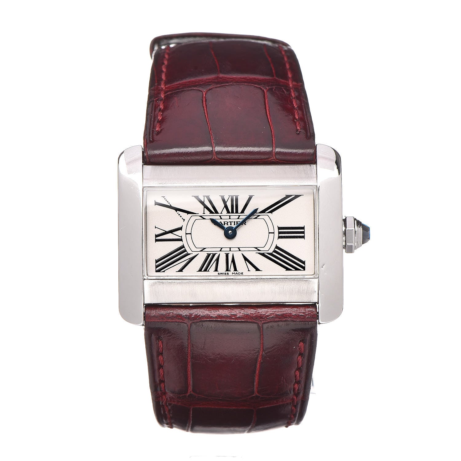 Cartier Stainless Steel Alligator 32mm Tank Divan Quartz Watch Burgundy 1 of 7