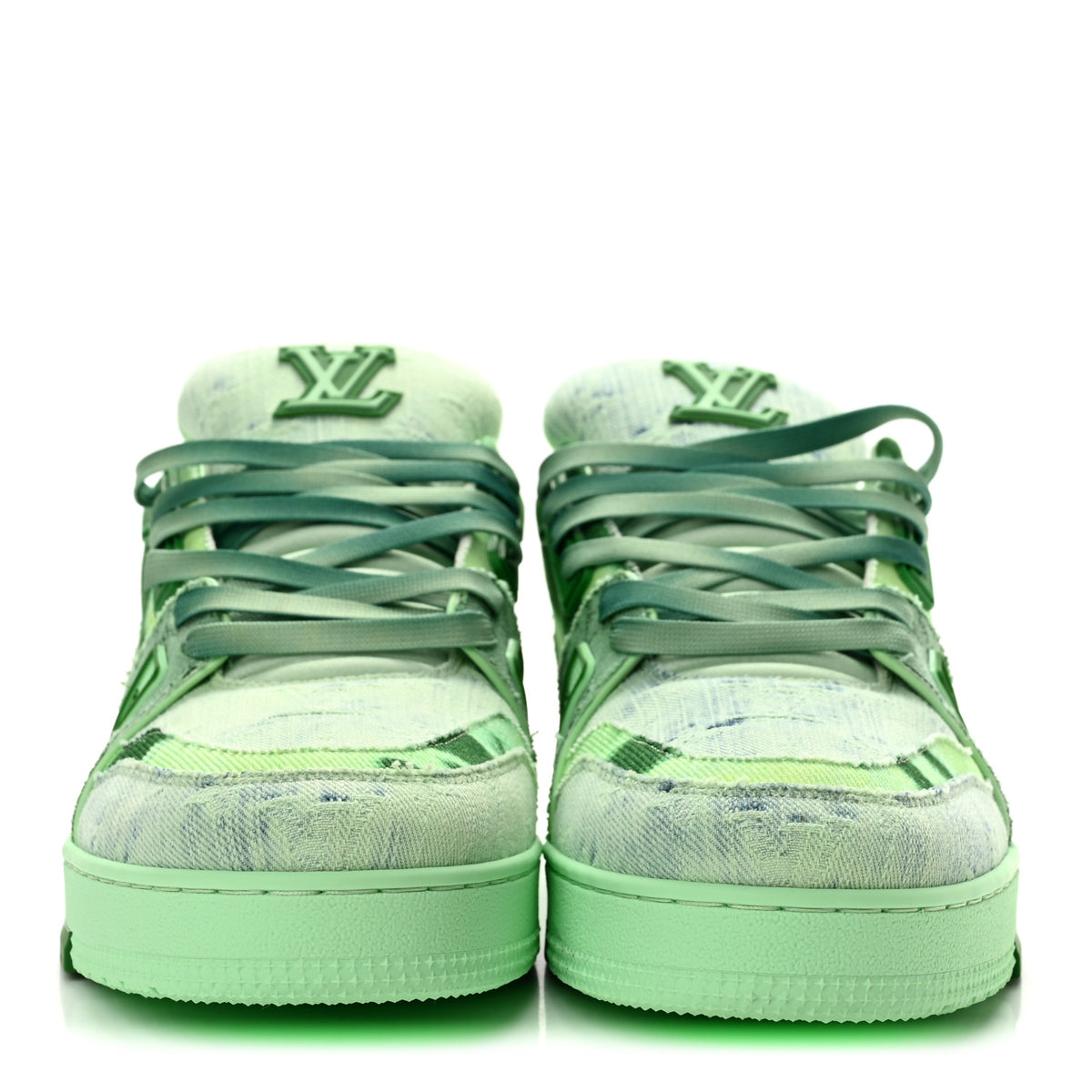 Monogram Denim Mens LV Trainer Sneakers 10 Green