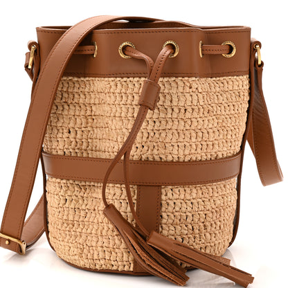 Saint Laurent Raffia Calfskin Seau Bucket Naturel Brick 8 of 10