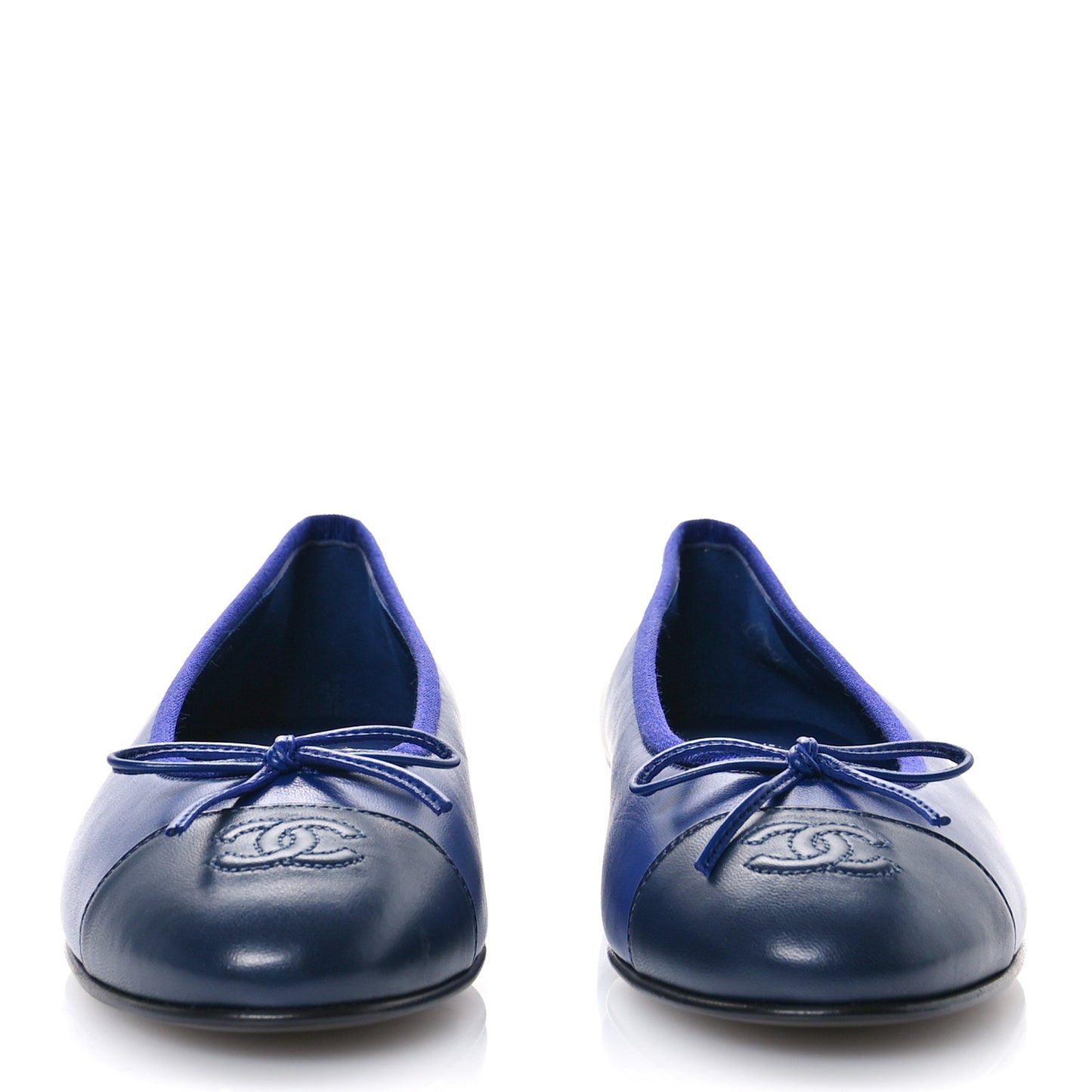 Lambskin CC Cap Toe Ballerina Flats 38 Navy
