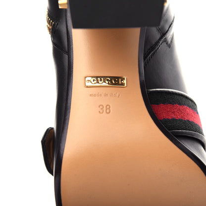 Gucci Betis Glamour Calfskin Web Pearl Embellished Peyton 75mm Ankle Boots 38 Black 9 of 11