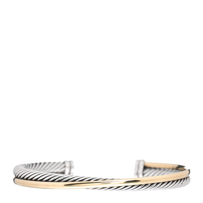 David Yurman Sterling Silver 18K Yellow Gold 5mm Crossover Cuff Bracelet 1 of 4