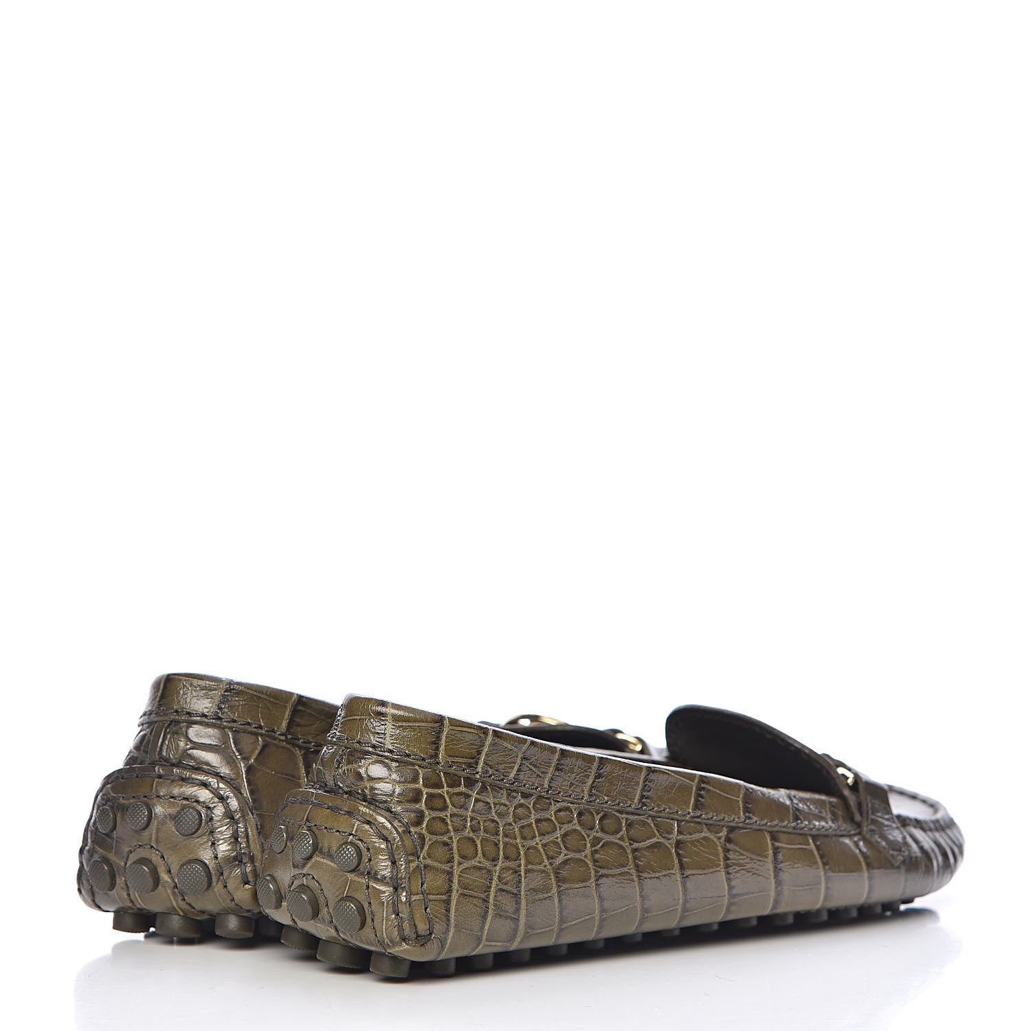Louis Vuitton Calfskin Crocodile Embossed Dauphine Loafers 37 Green 4 of 8