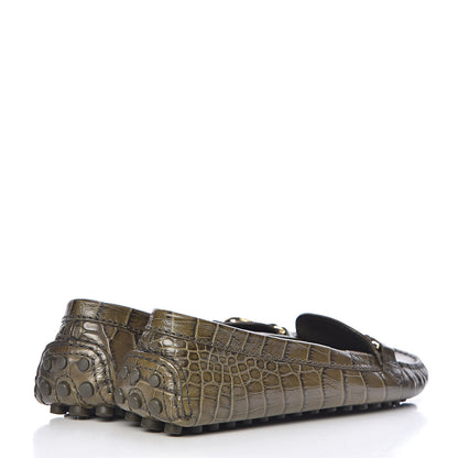 Louis Vuitton Calfskin Crocodile Embossed Dauphine Loafers 37 Green 4 of 8