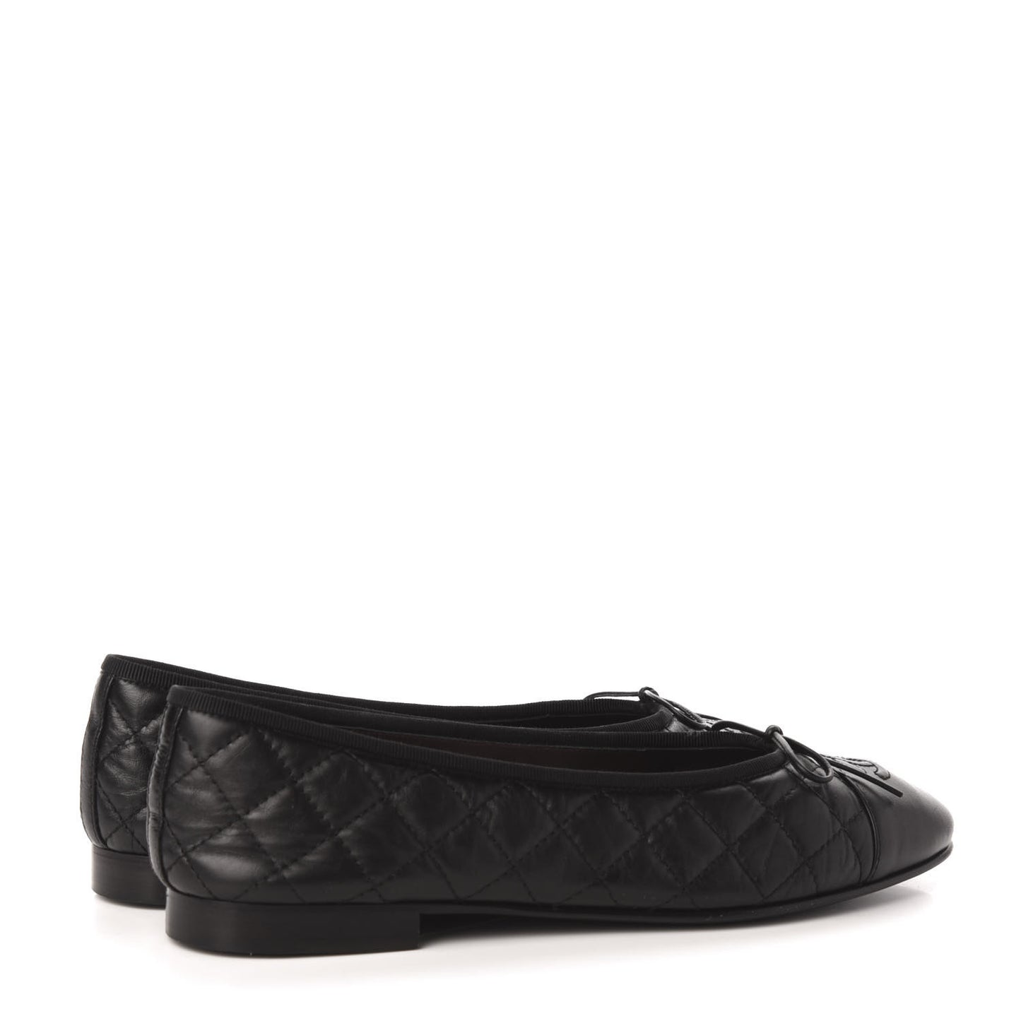 Aged Calfskin Quilted Cap Toe Ballerina Flats 41 Black