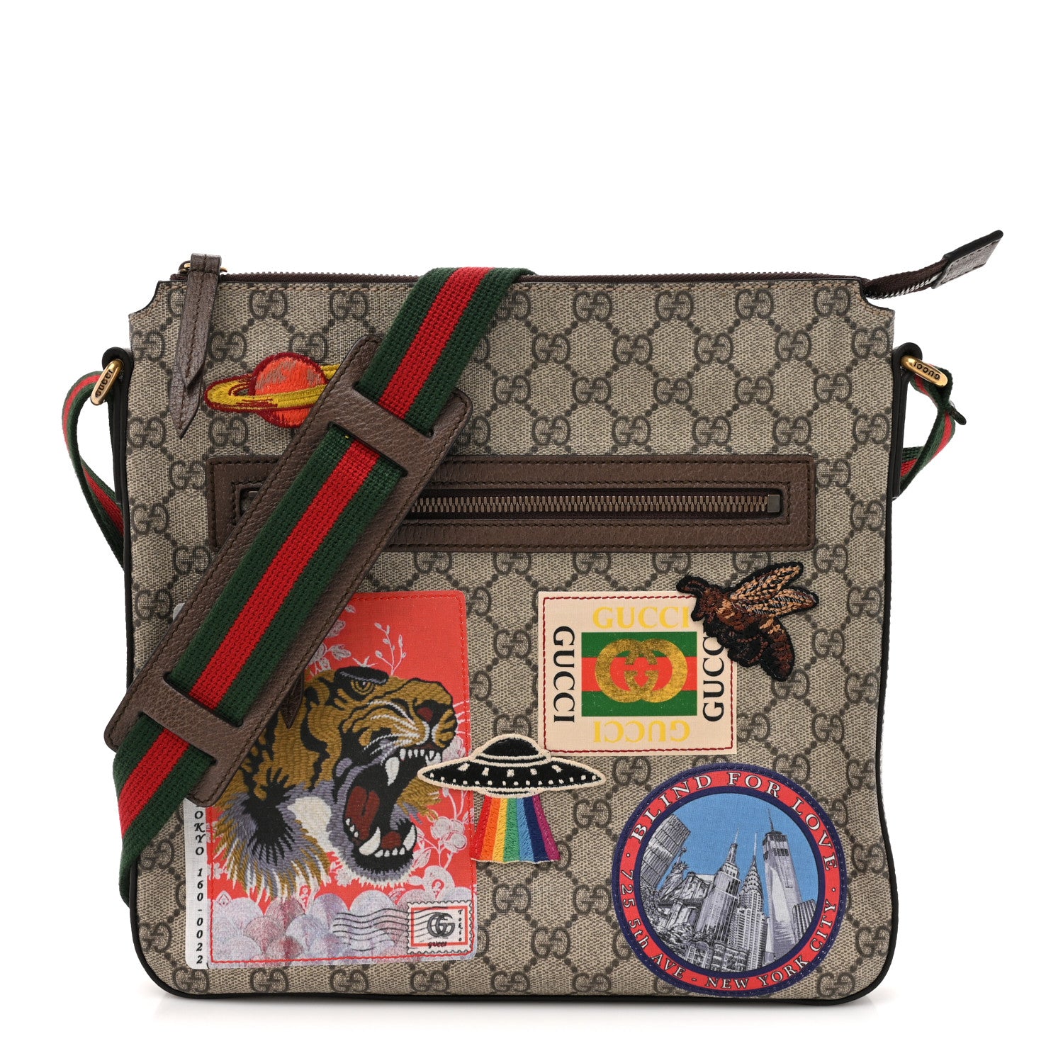 Gucci Soft GG Supreme Monogram Courrier Web Medium Flat Messenger Bag Beige New Acero Multicolor 1 of 11