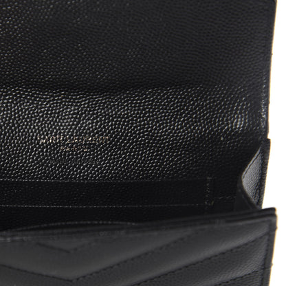 Saint Laurent Grain De Poudre Matelasse Chevron Small Monogram Envelope Wallet Black 7 of 8
