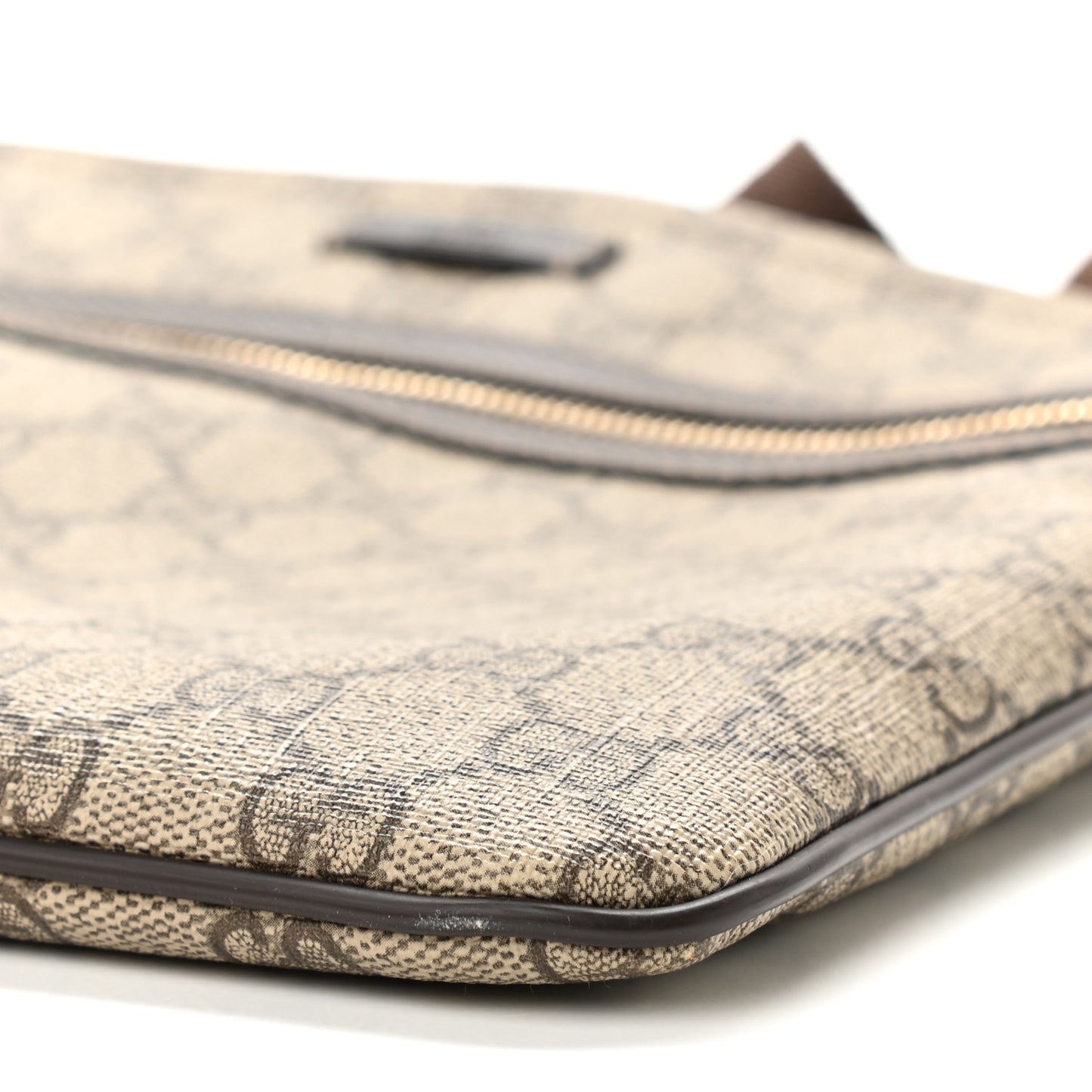 GG Supreme Monogram Selleria Calfskin Small Flat Side Zip Messenger Bag Beige Ebony Cocoa Dark Chocolate