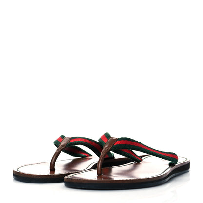 Gucci Nylon Calfskin Web Womens Thong Sandals 37 Green Red 3 of 8