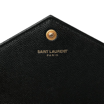 Saint Laurent Grain De Poudre Matelasse Chevron Monogram Envelope Chain Wallet Black 6 of 12