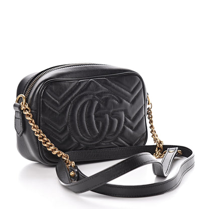 Gucci Calfskin Matelasse Mini GG Marmont Chain Shoulder Bag Black 3 of 13