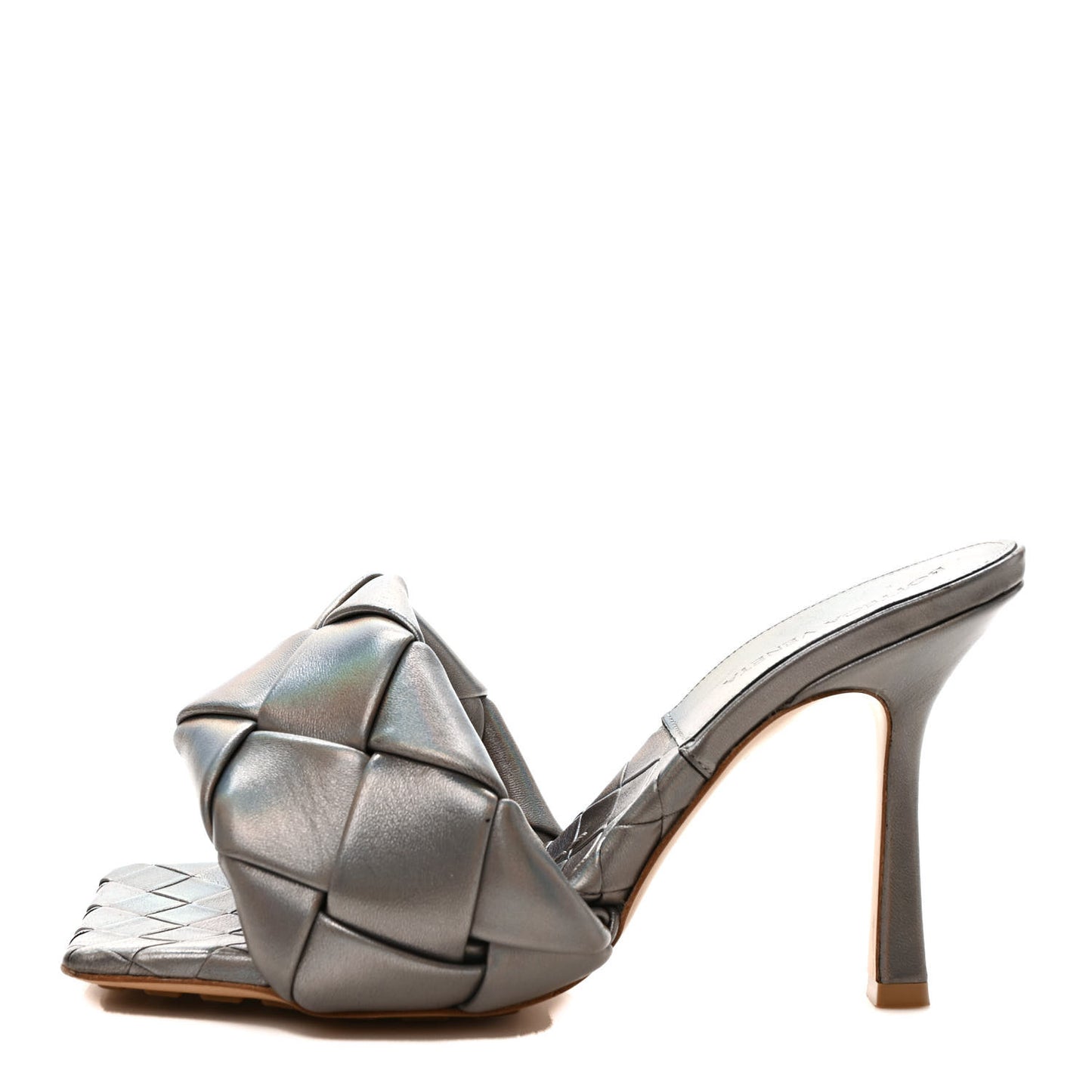 Laser Nappa Maxi Intrecciato Lido 90mm Mule Sandals 37 Oyster