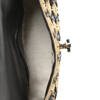 Valentino Garavani Raffia Embroidered Checkered Small Rockstud Spike Shoulder Bag Natural Black 5 of 9