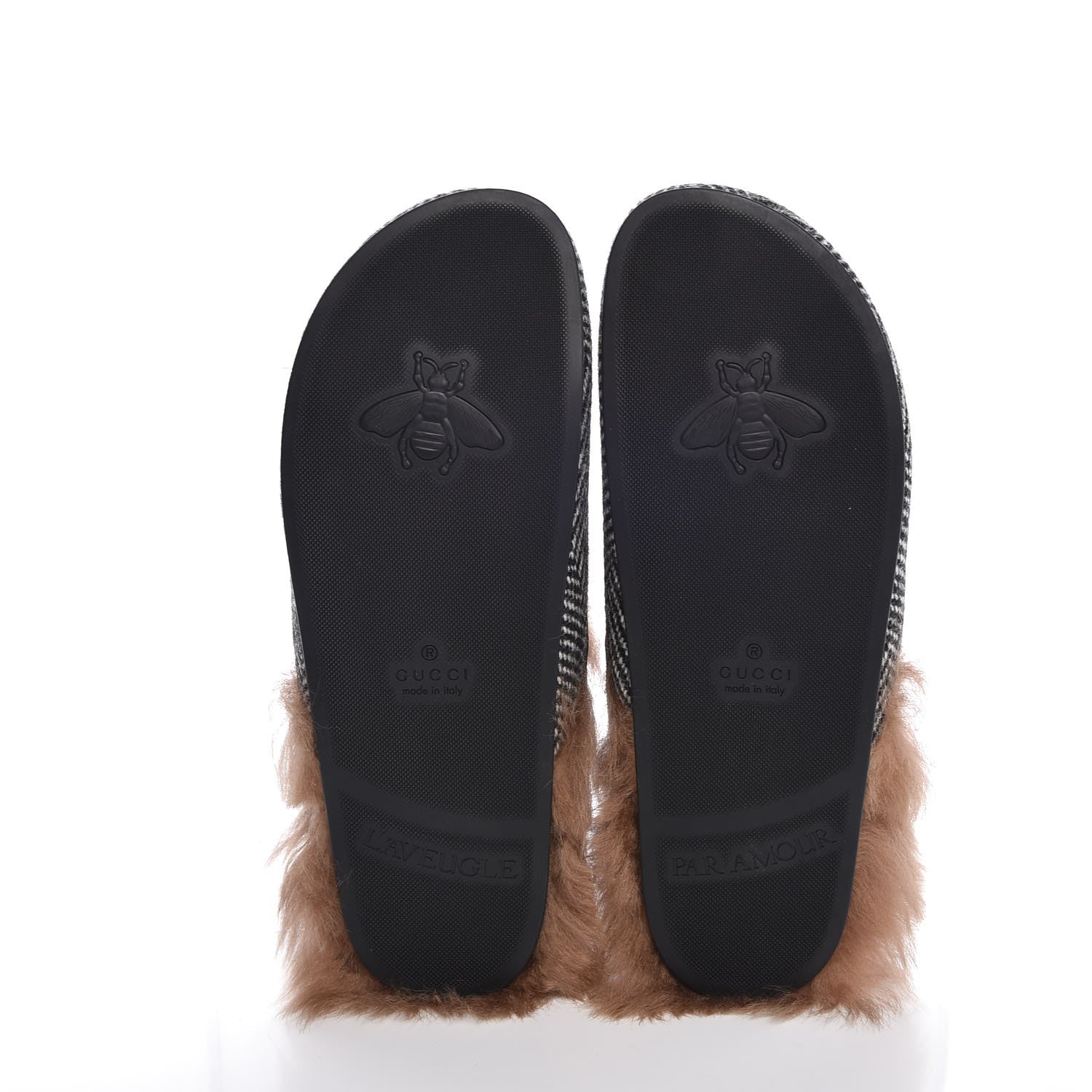 Gucci Herringbone Fur Wolf Mens Horsebit River Slingback Slippers 8 Black White 6 of 12