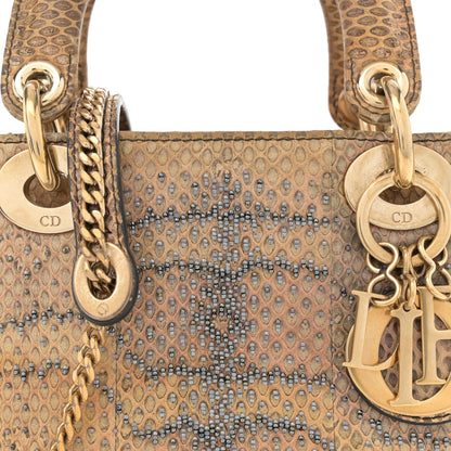 Christian Dior Snakeskin Beaded Mini Lady Dior Beige Multicolor 8 of 10