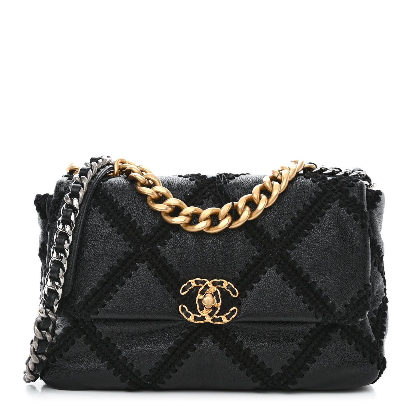 Calfskin Crochet Large Chanel 19 Flap Black