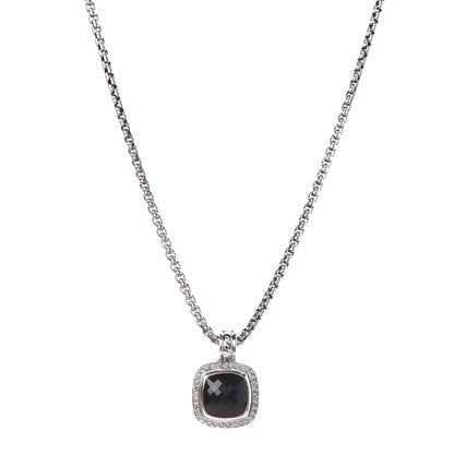David Yurman Sterling Silver Diamond Black Onyx 11mm Albion Pendant Necklace 1 of 6