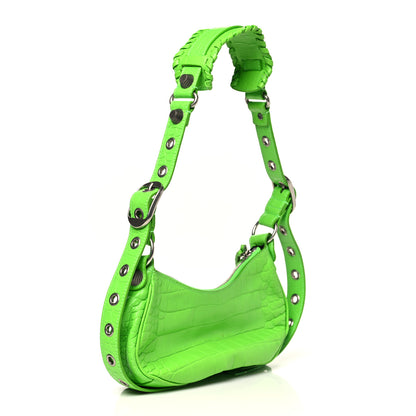 Balenciaga Extra Supple Calfskin Crocodile Embossed XS Le Cagole Shoulder Bag Balenciaga Acid Green 4 of 11