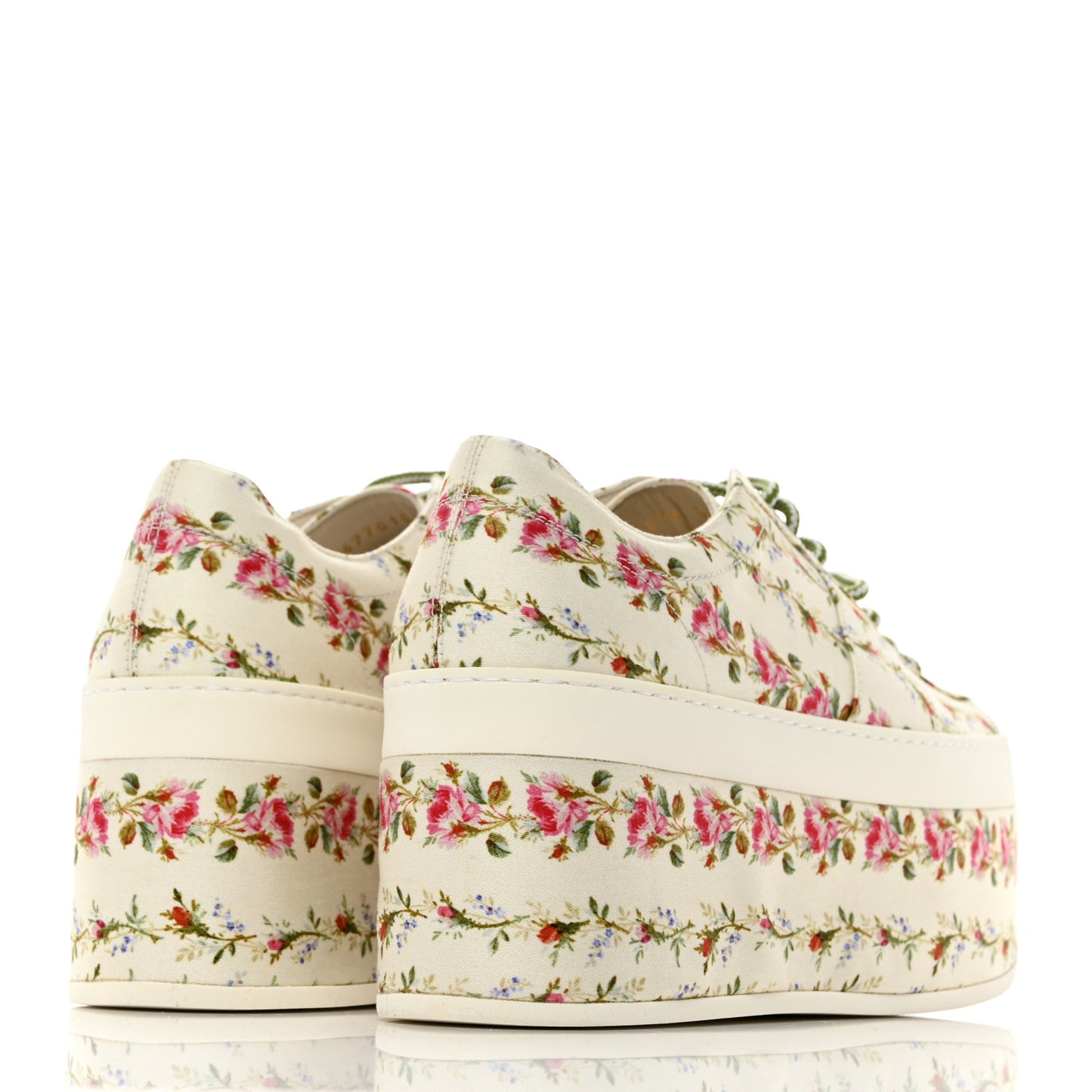Canvas Floral Platform Sneakers 38 Ivory