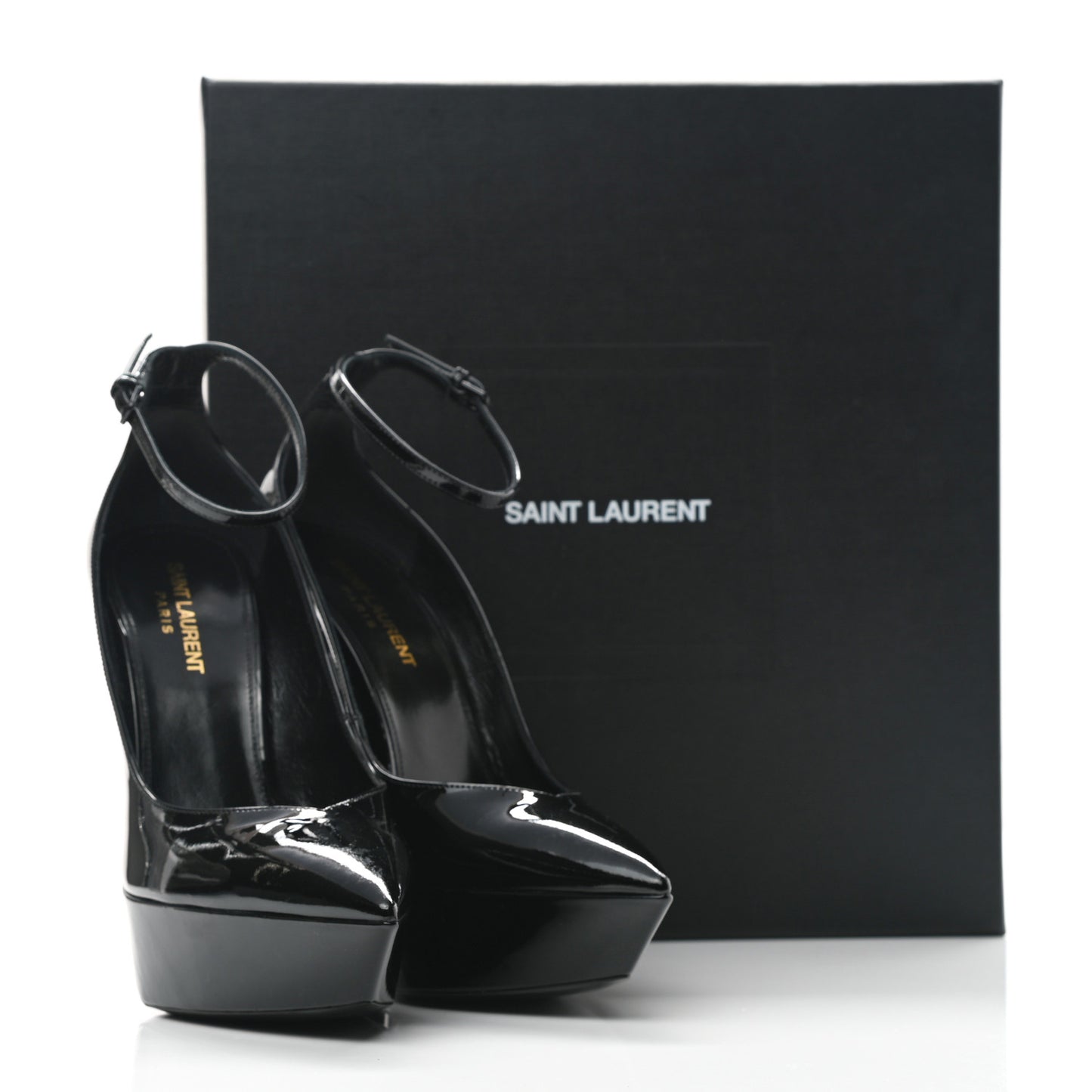 Patent Calfskin Betty 110 Ankle Strap Pumps 38 Black
