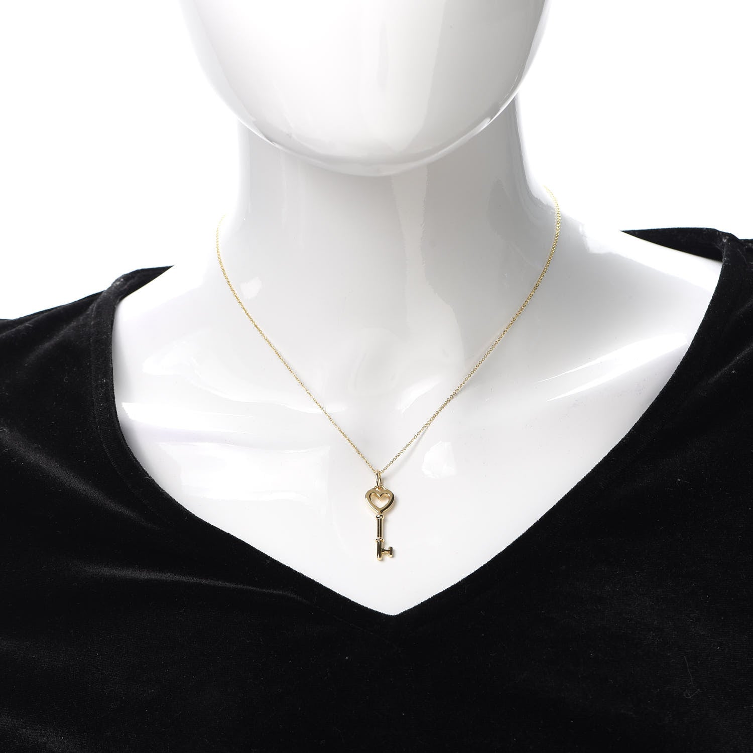 Tiffany 18K Yellow Gold Mini Heart Key Pendant Necklace 2 of 6