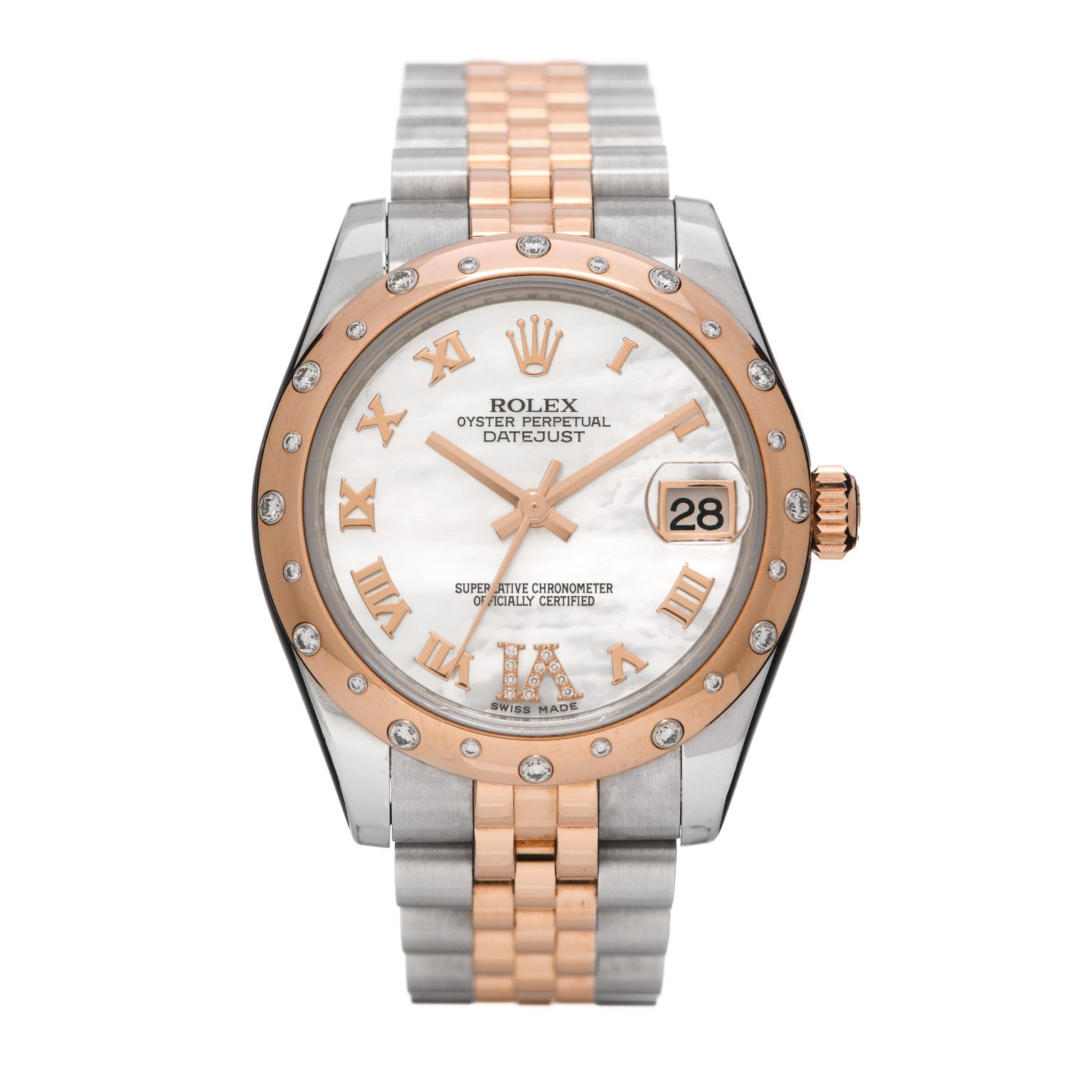Rolex Stainless Steel 18K Everose Gold Diamond Mother of Pearl 31mm Oyster Perpetual Datejust Watch Roman 178341 1 of 5