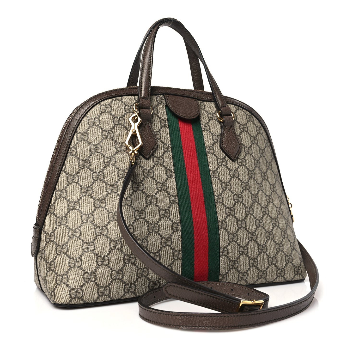 GG Supreme Monogram Web Medium Ophidia Top Handle Dome Bag Brown