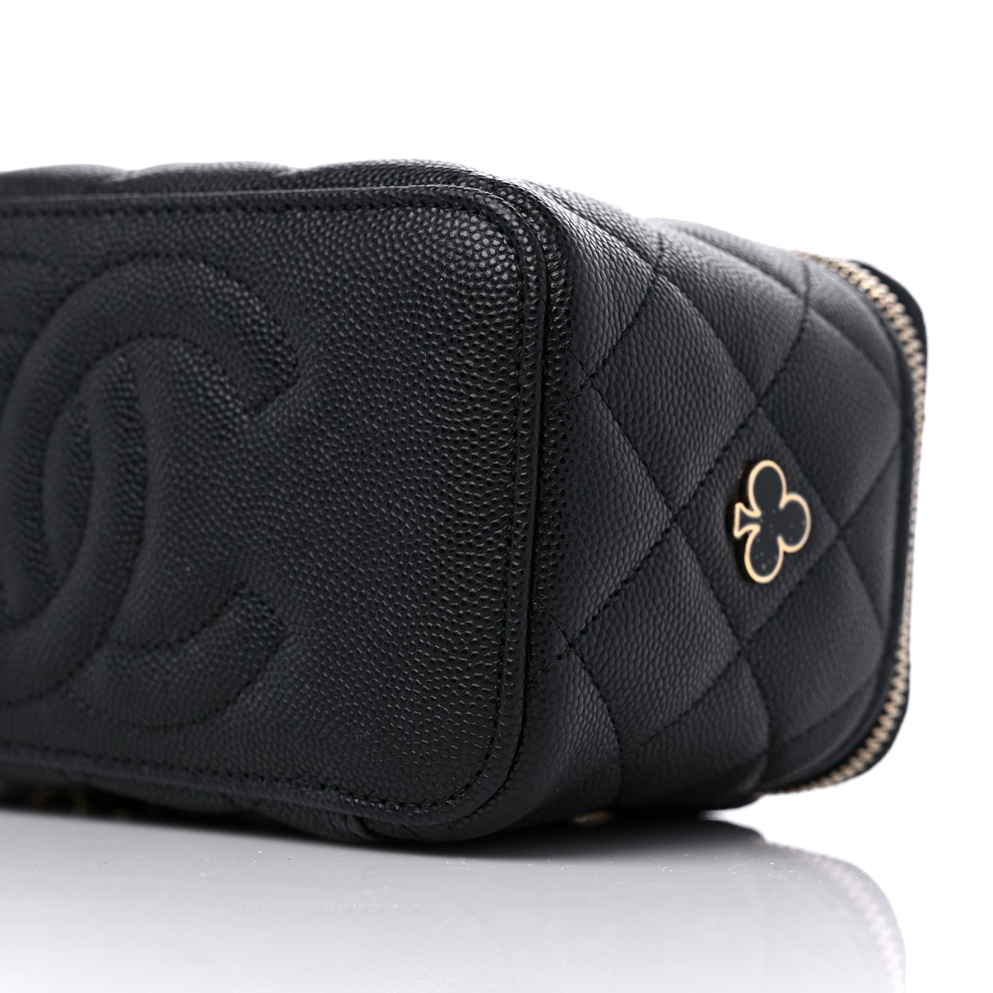 Caviar Quilted Enamel Coco Casino Small Vanity Case With Chain Black