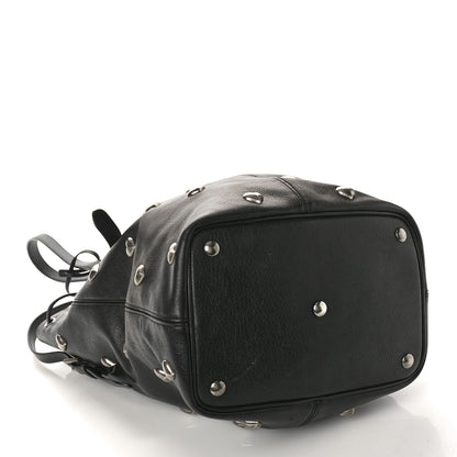 Saint Laurent Lambskin Medium Heart Studded Riva Bucket Bag Black 5 of 9