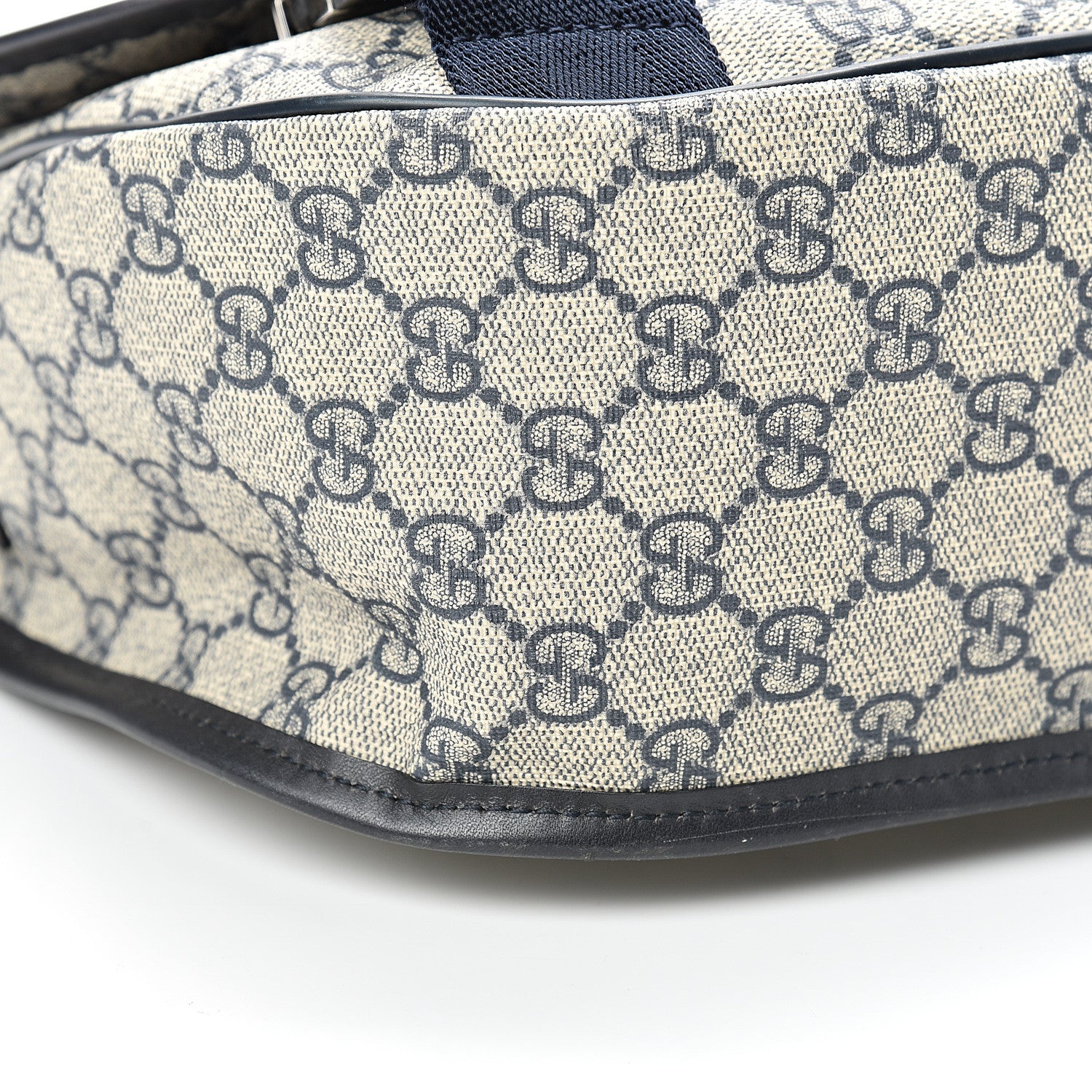 Gucci GG Plus Monogram Medium Double Buckle Flap Messenger Bag Beige Navy 8 of 9