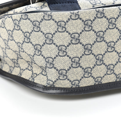 Gucci GG Plus Monogram Medium Double Buckle Flap Messenger Bag Beige Navy 8 of 9