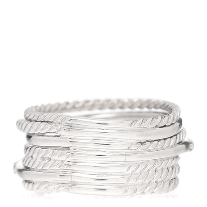 David Yurman Sterling Silver Diamond 11mm Wide Crossover Cable Ring 52 6 3 of 4