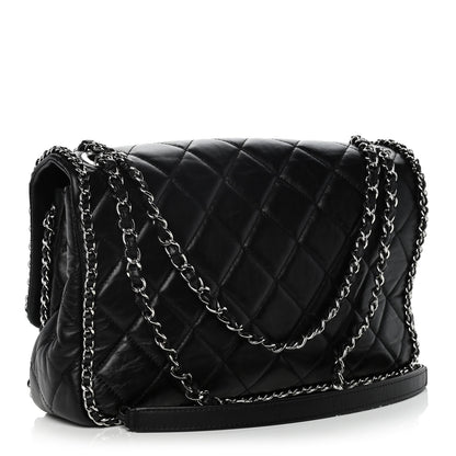 Chanel Crumpled Calfskin Quilted Large Chain All Over Flap Bag Black 3 of 11