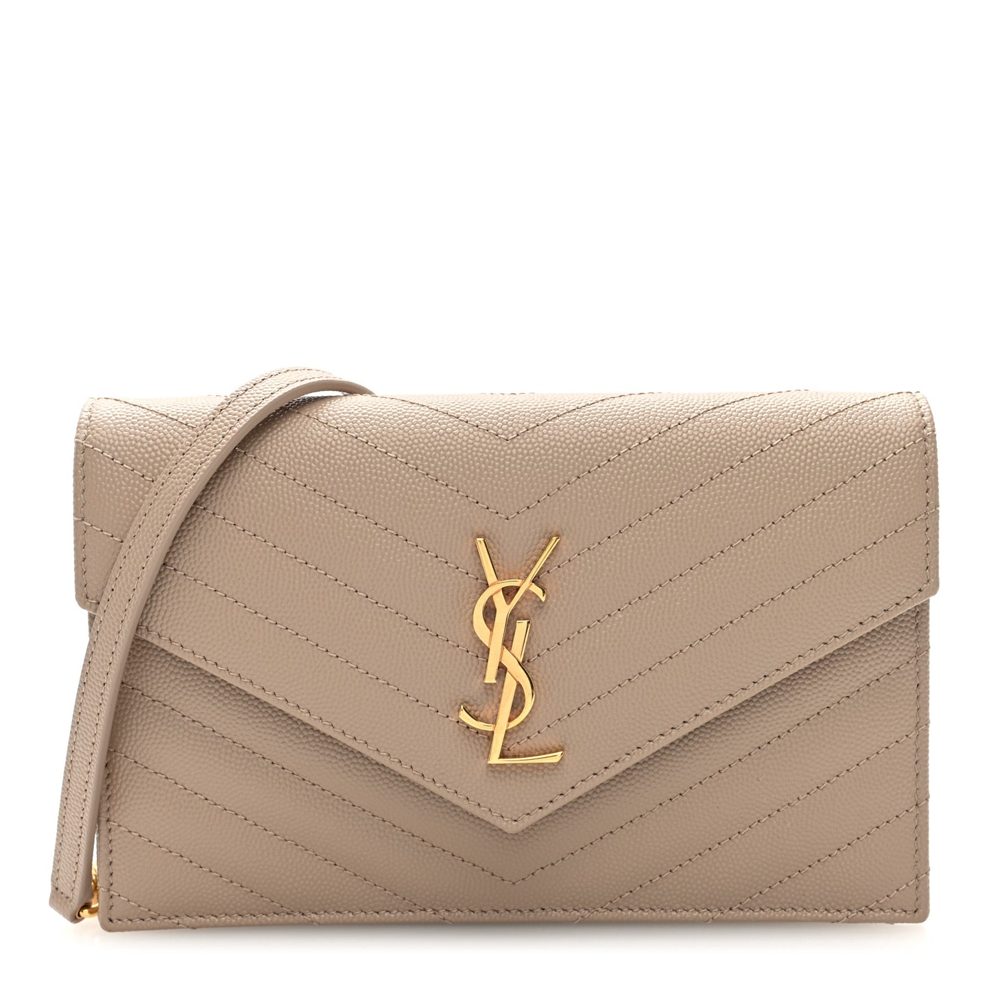 Grain De Poudre Matelasse Chevron Monogram Envelope Chain Wallet Dark Beige