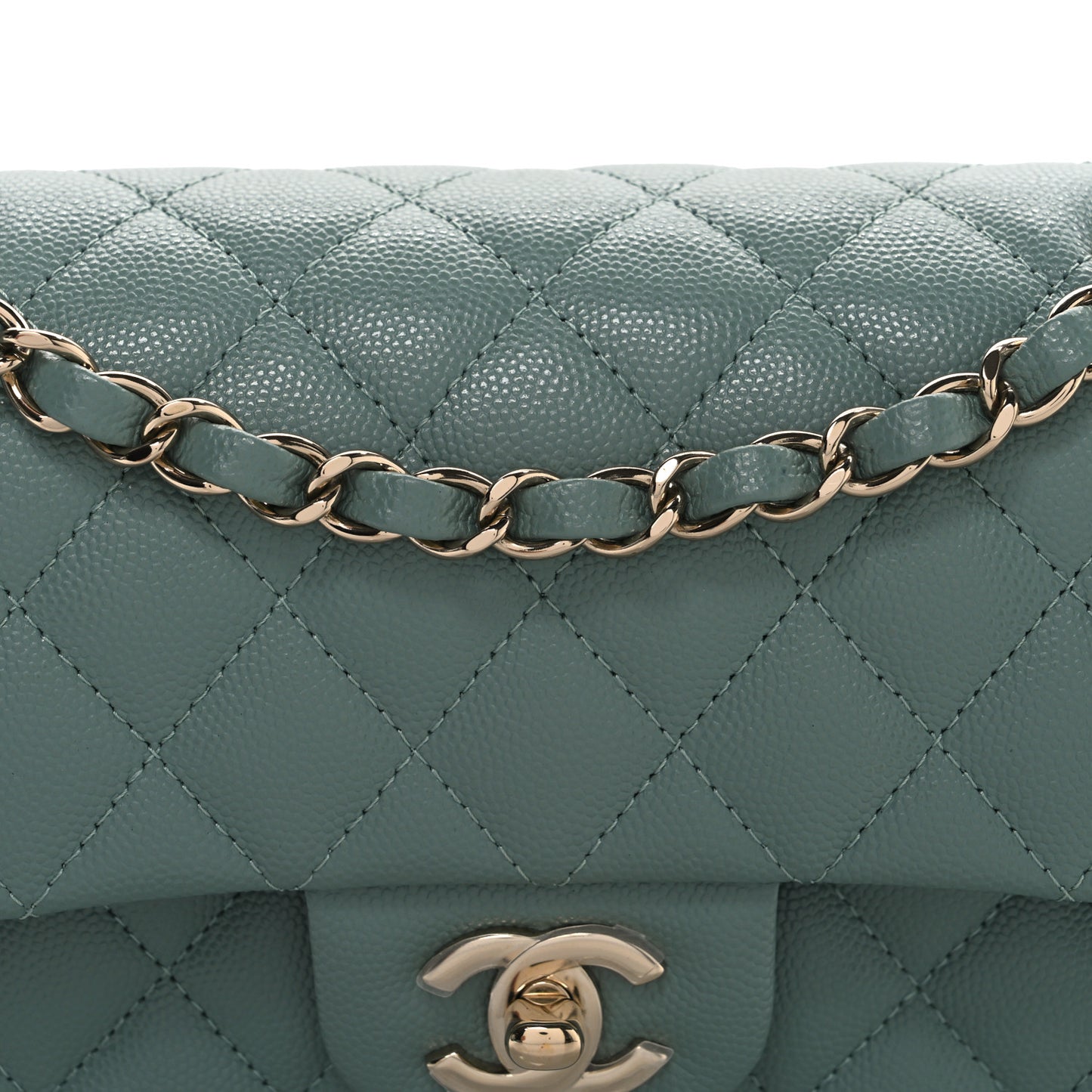 Caviar Quilted Small Double Flap Light Blue