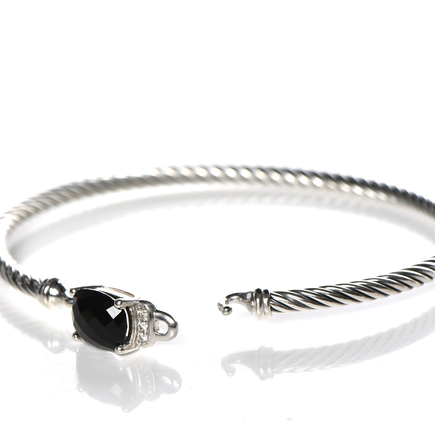 David Yurman Sterling Silver Diamond Black Onyx 3mm Petite Wheaton Bracelet 6 of 7