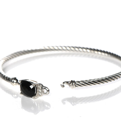 David Yurman Sterling Silver Diamond Black Onyx 3mm Petite Wheaton Bracelet 6 of 7