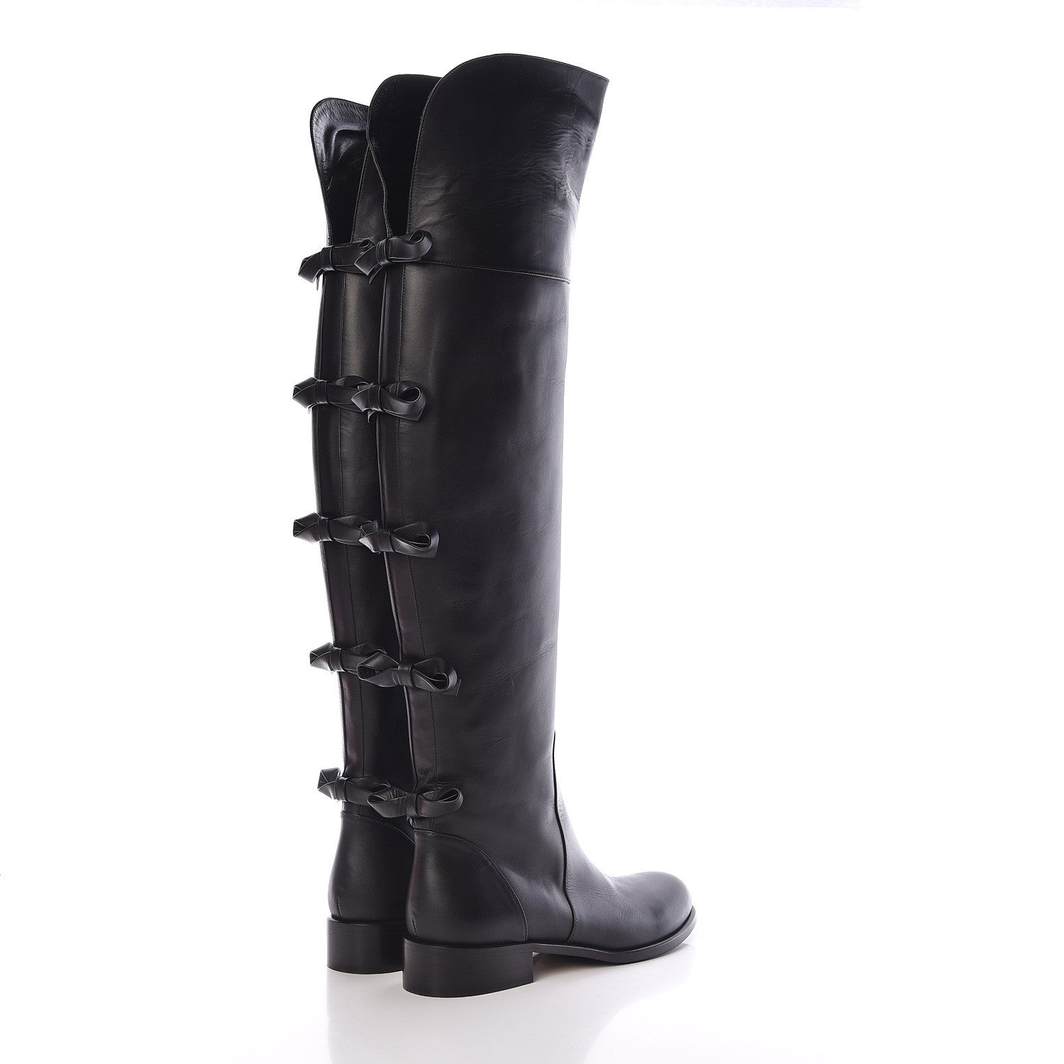 Valentino Garavani Calfskin Multi Bow Over the Knee Boots 37 Black 4 of 9