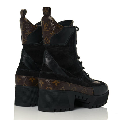 Louis Vuitton Suede Calfskin Monogram Laureate Platform Desert Boots 41 Black 4 of 7